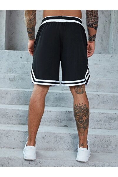 Altamira Erkek Siyah Chicago Baskılı Bel Paça Şeritli Şort