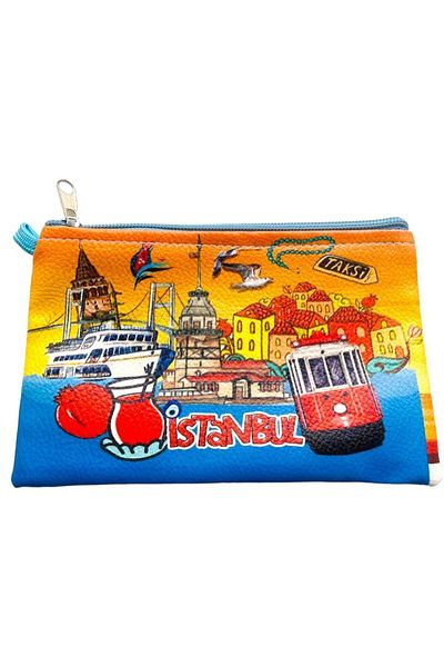 GALATA GIFT Κομψό γυναικείο πορτοφόλι με μεσαίο φερμουάρ - Μονόφθαλμο, Συμπαγές, Με Χάντρες Εξωτερικού Κακού Ματιού, Κωνσταντινούπολη 18*12cm