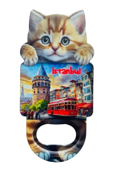GALATA GIFT Istanbul and Cat Themed Bottle Opener Magnet - 10 Cm, One Piece