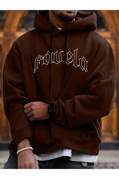 Altamira Hanorac oversize cu glugă cu imprimeu Favela maro unisex