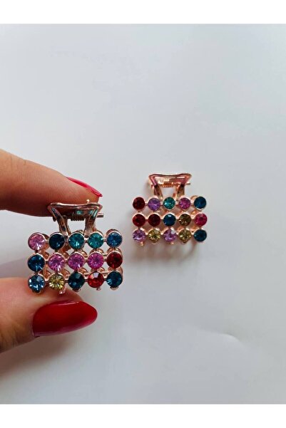 GALATA GIFT Canlı Renkli, Taşlı, Kıskaçlı, Minik İki Adet Saç Tokası