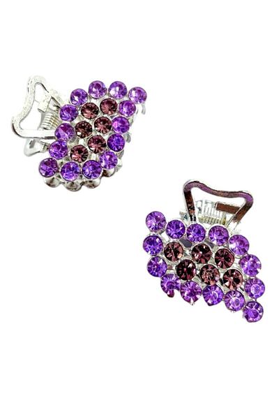 GALATA GIFT Lilac Purple Colored, Rhinestoned, Clamp Clip, Small Two Pieces Metal Hair Clip