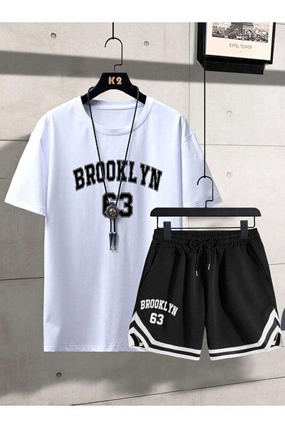 Altamira Set de tricou cu pantaloni scurți imprimați Brooklyn 63 alb pentru bărbați