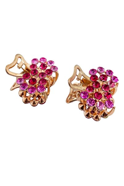 GALATA GIFT Agrafă de păr din metal de culoare roz, cu strasuri, două bucăți