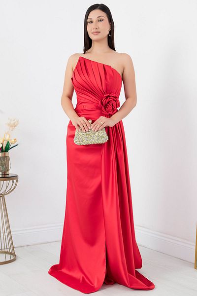 PULLIMM Rochie din satin fără bretele - Detaliu trandafir, ECR5334