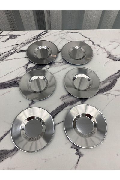 Aslı Hediyelik Luxury 6-Piece Silver Round Model Stainless Metal Tea Plate