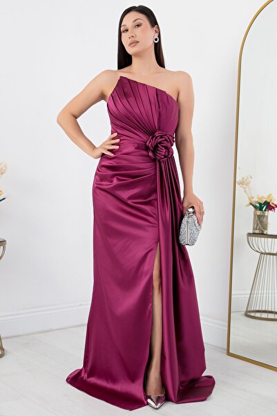 PULLIMM Strapless Satin Dress - Rose Detailed, Ecr5334