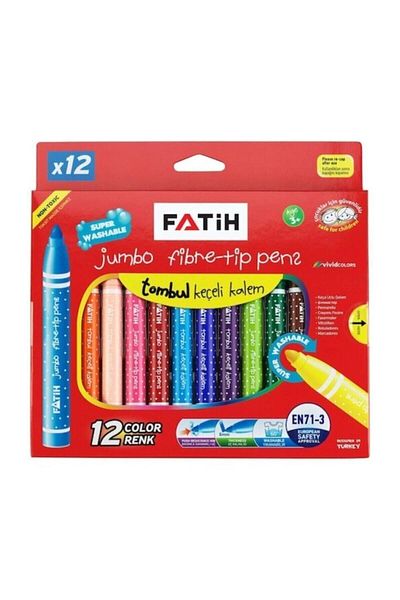 Fatih Jumbo Size 12 Colorful Washable Felt Tip Pen Set