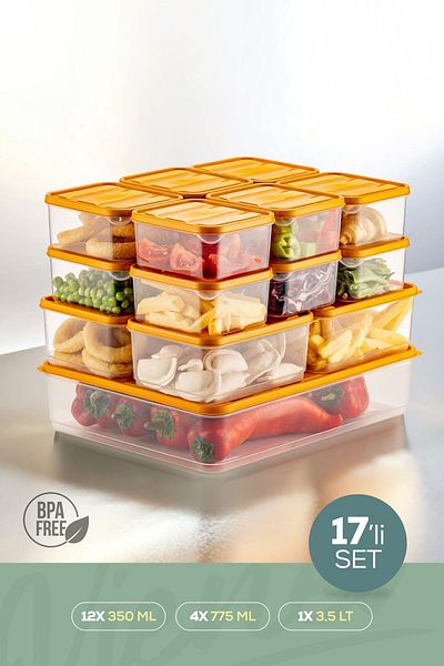 Vienev 17-Piece Orange Microwavable Refrigerator Organizer - Freeze Storage Container