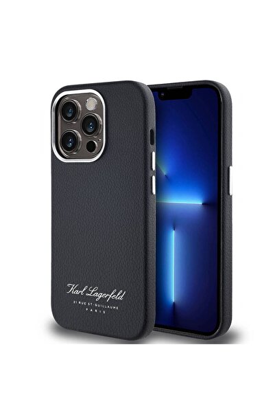 Karl Lagerfeld حافظة متوافقة مع هاتف iPhone 14 Pro Max، غطاء فندق KL مكتوب مرخص من كارل لاغرفيلد، أسود