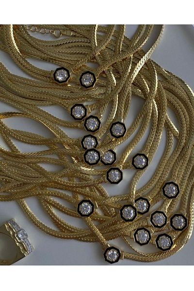 GG ACCESSORİES Serenay Black Enamel Chain Necklace