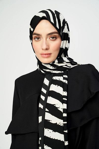 Modakaşmir Medina Silk - Claw Pattern Black and White Series Shawl