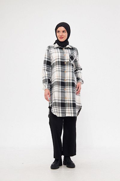 Giyim Gezegeni Women's Winter Tunic Shirt with Single Pocket and Elastic Sleeve Chanel