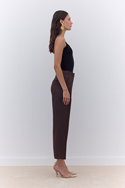 Manuka Brown Satin Straight Leg Trousers