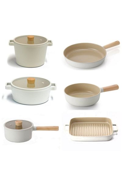 NEOFLAM Fika 9 Piece Aluminum Cast Pot Pan Set Beige