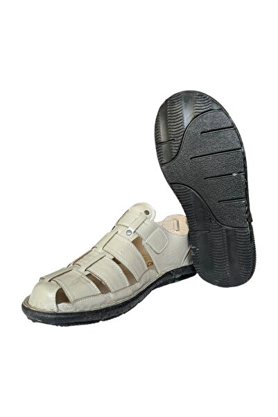Liger Men's Genuine Leather Velcro Sandals CREAM