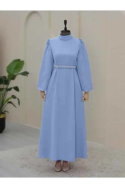 HİJABAYA Balloon Sleeve and Belted Judge Collar Dress