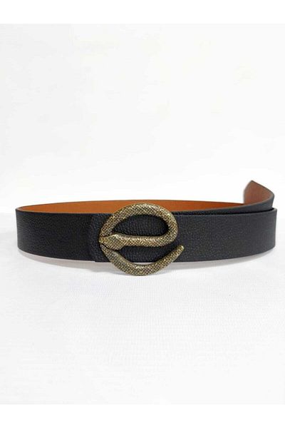 Kemerix Women's Snake Antique Buckle Black Belt