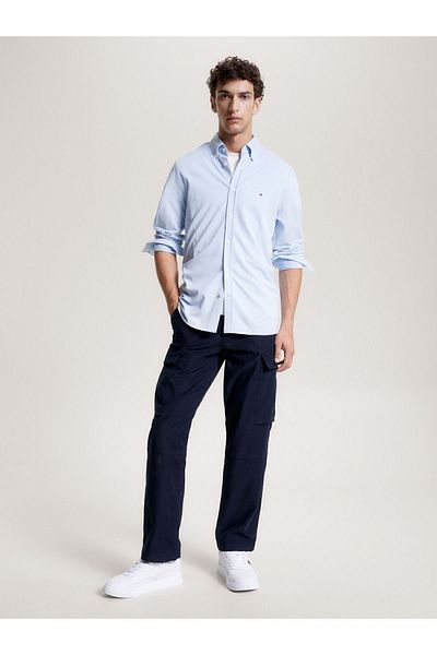Tommy Hilfiger Men's Blue Shirt - Stretch Cotton, Half-lined Collar, Daily Use Chic