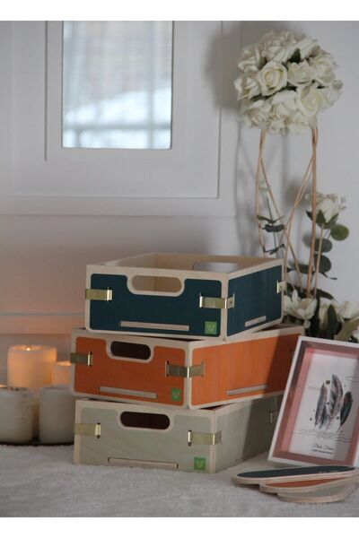 Wodiza 3'lü Ahşap Sepet Organizer\düzenleyici Sepet Dikdörtgen Boy 27cm X 19c...