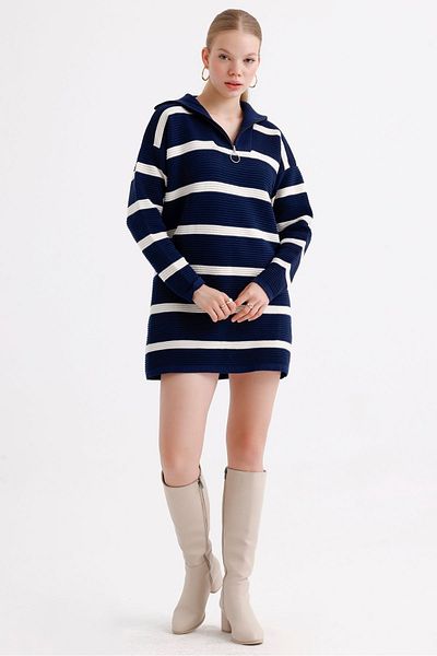 MD trend Μοτίβο Oversize ριγέ πλεκτό τουνίκ - Γυναικείο φόρεμα με φερμουάρ