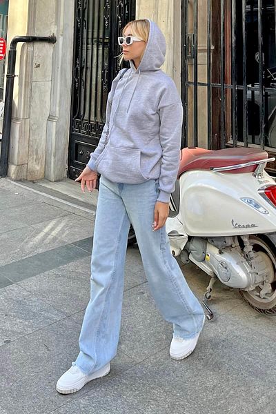 Swist Γκρι Γυναικείο Φούτερ Basic με κουκούλα με βαμβακερό εσωτερικό