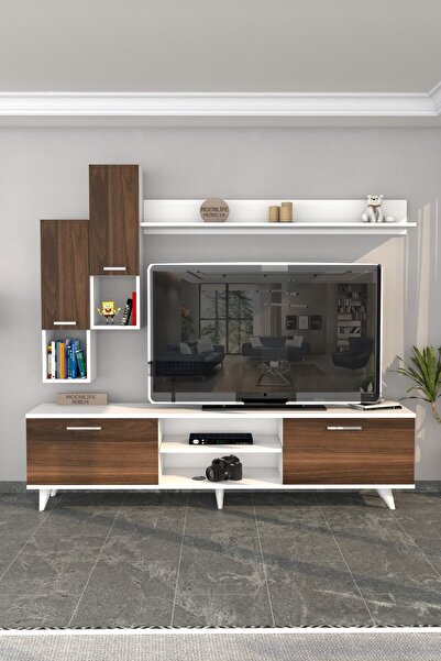 Ersinan Mobilya Moonlife Istanbul Dolaplı Kapaklı Tv Ünitesi Beyaz Ceviz