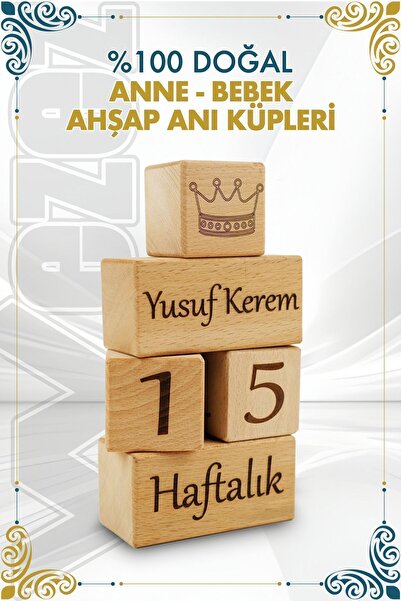 Name-Specific Natural Mother Baby 5-Piece Memorial Cube Set - Decorative Souvenir Set - Photo Shooting Accessory