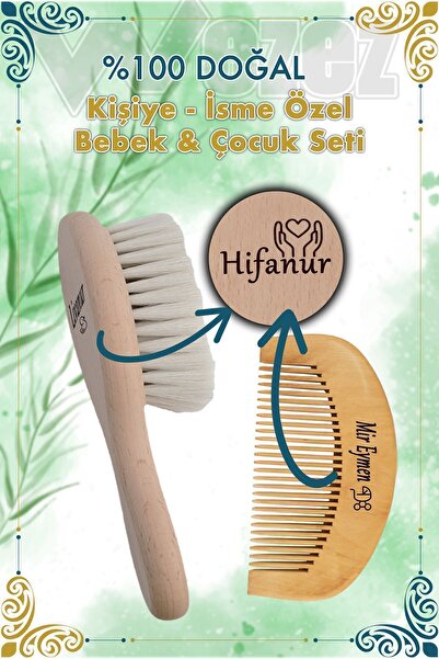Wezez İsimli & Emojili Doğal Keçi Kılı Bebek Saç Fırçası Ve Makrome-şimşir Ta...