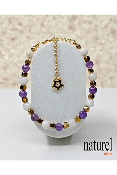 Naturel Tılsım Amethyst - Moon Stone - Hematite Natural Stone Gebe Bracelet -...