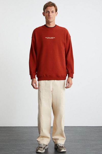 GRIMELANGE Lampard Men's 3 Thread Crew Neck Brick Color Sweatshirt