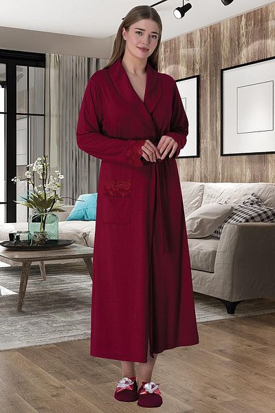 Mecit Pijama Plus Size Guipure Detailed Dressing Gown - 75% Cotton 25% Viscose