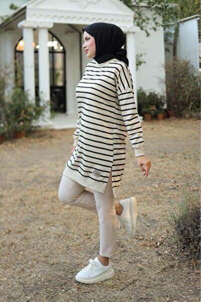 SHİROSA Hijab Striped Women's Tunic - Two Thread