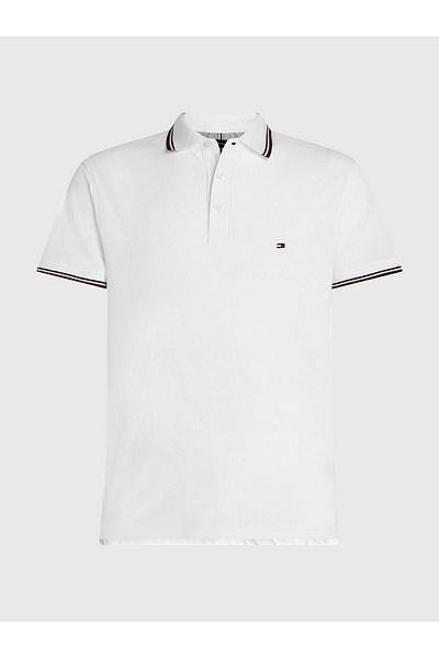 Tommy Hilfiger Men's Organic Cotton Polo Collar Short Sleeve with Brand Logo Stylish Look Suitable for Daily Use White