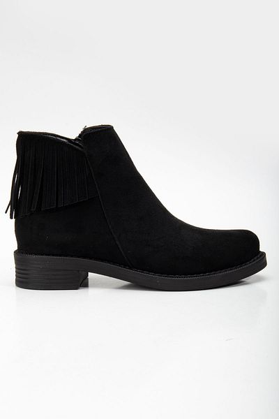 Tonny Black Γυναικείες μαύρες σουέτ Thermo Sole Tassel Λεπτομερείς κοντές μπότες με φερμουάρ