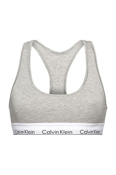 Calvin Klein Sutien sport pentru femei cu logo-ul mărcii cu bandă elastică, gri, potrivit pentru utilizare zilnică F3785e-020