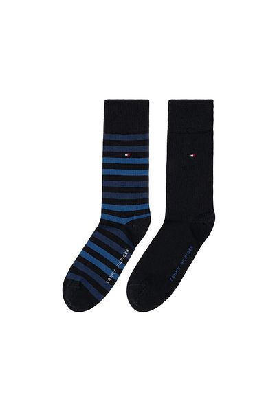 Tommy Hilfiger Navy Blue Striped Men's Stretch Cotton Socks - Single Stitching and Rib Knitted Cuffs