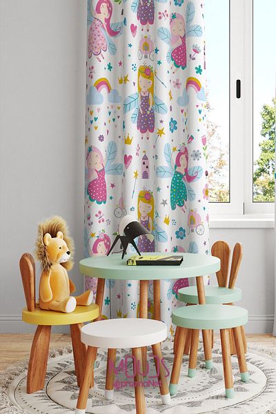 Moud's Patterned Suede Curtain - Children's and Baby's Room, Digital Printed, Extra-For Drawstring, Single Wing