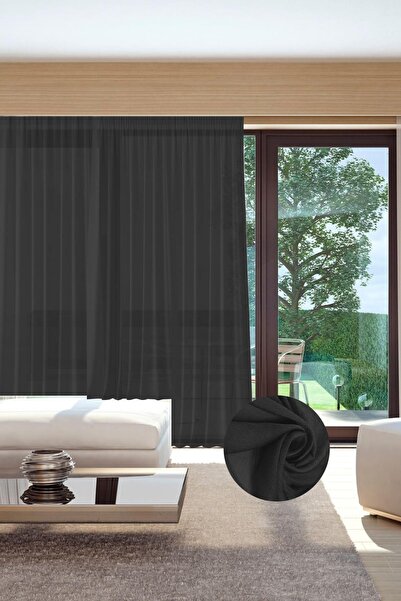 GOCCIA HOME Murcia Dökümlü Tül Perde Pilesiz Siyah