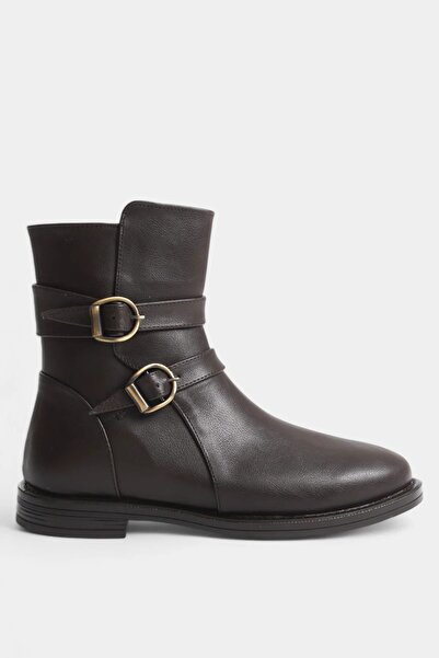 SAYL Γυναικείες μπότες σε καφέ χρώμα με στρογγυλή μύτη - με φερμουάρ στο πλάι...