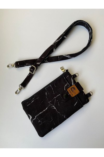 İsella Phone Bag Wallet Black Passport Marble Pattern