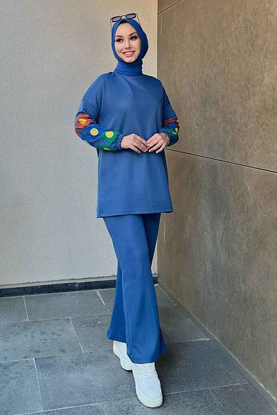 TOFİSA Blue Tunic Trousers Women's Medium Straight - 11090