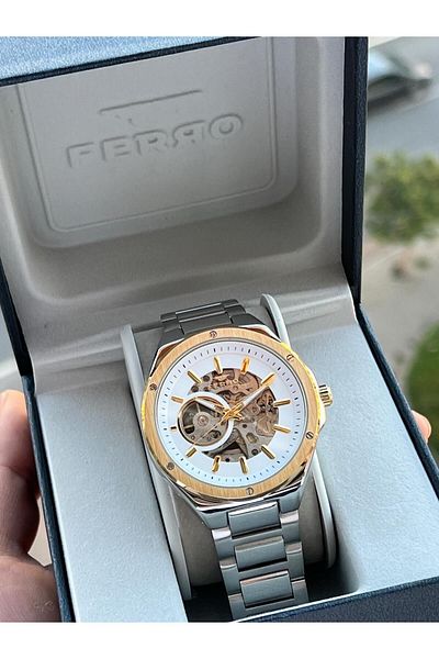 FERRO 3 Atm Waterproof Automatic Mechanism Men's Wristwatch - 2 Years Warranty, Steel Band Efm.31443-S