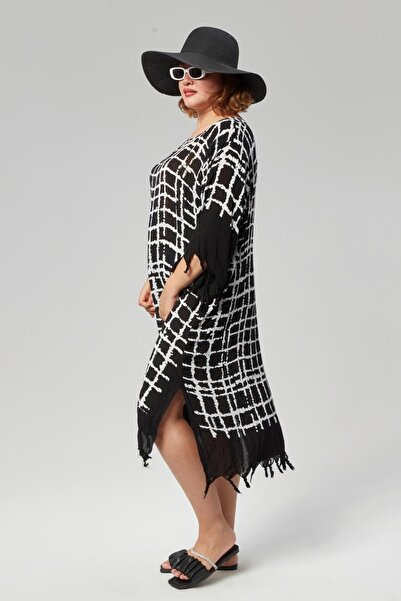 Seamoda Plus Size Pareo Beach Tunic with Tassels and Slits