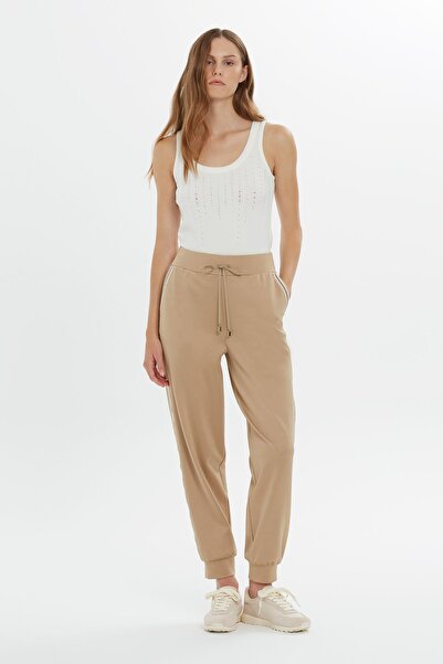 GİZİA Bağlamalı Bej Paçaları Lastikli Eşofman Altı