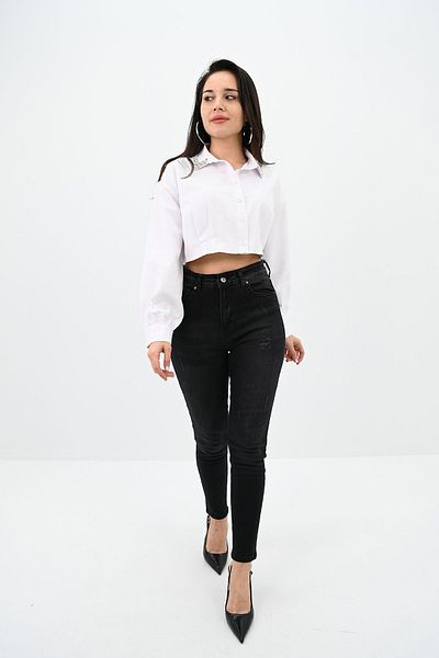 Koza Butik Cămașă crop detaliată cu guler pentru femei 1752-24