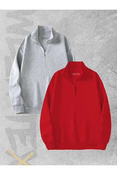 WEARTEX طقم سويت شيرت مكون من قطعتين بنصف سحاب من 3 خيوط