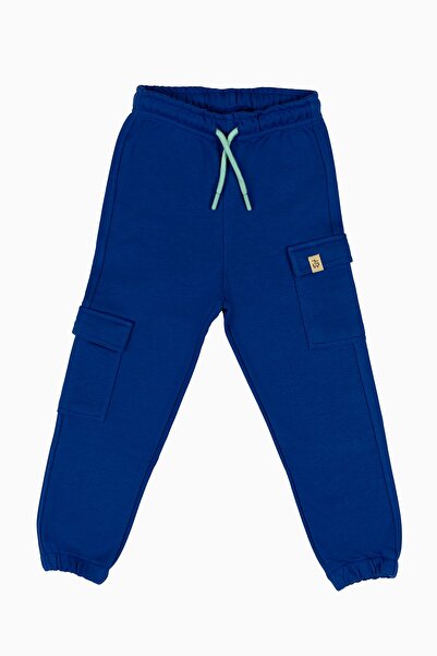 Çocuk Unisex Saks Mavi Kargo Eşofman Altı - Jogger (Mint Kordonlu)