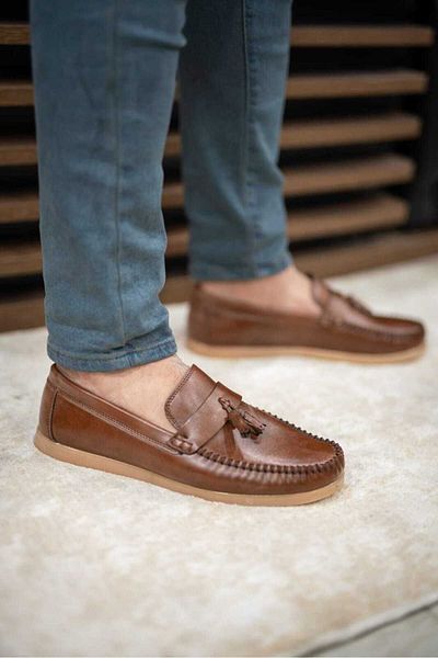 OBAY LİFE Tan Men's Orthopedic Leather Tassel Shoes - Obay1070