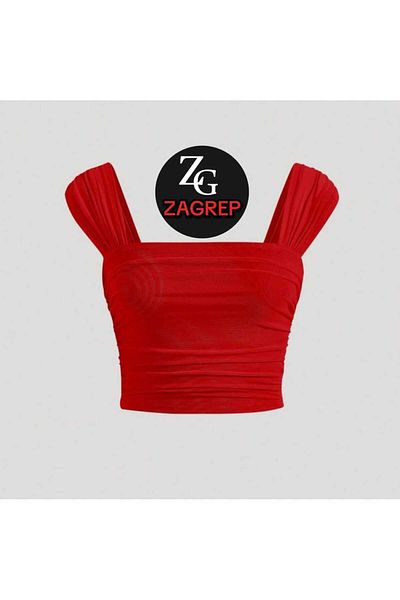 Zagrep Red Silk Jersey Crop Bustier - Draped and Gathered Sleeves